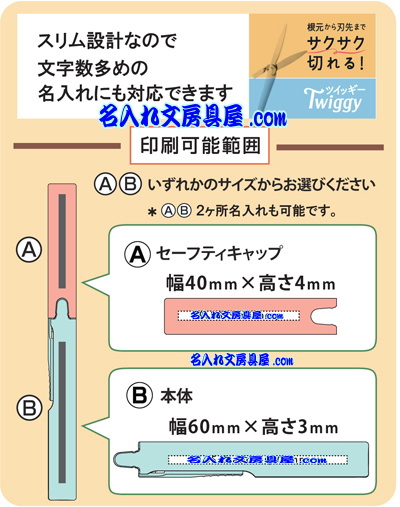 ツイッギー Twiggy 名入れ印刷可能範囲