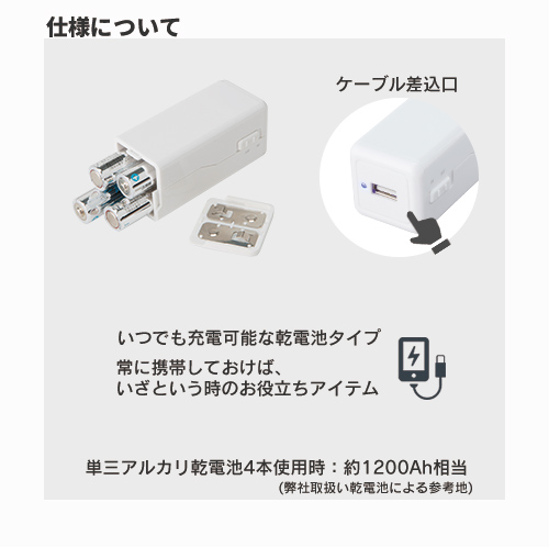 マークレススタイル 乾電池式モバイルチャージャー TS-1008 名入れ特徴3