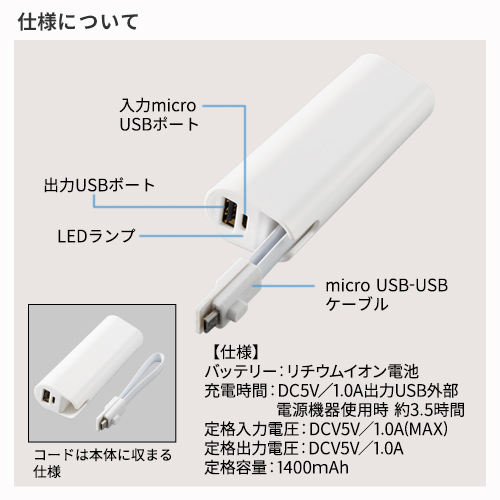 コードインモバイルチャージャー2200 TS-1561 名入れ特徴4