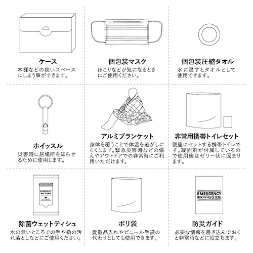 防災緊急9点セット ケースタイプ ホワイト TS-1804-044 名入れ商品特徴3